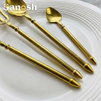 Ensemble de couverts SANOSH de luxe en acier inoxydable poli miroir style Trident, couteau, fourchette et cuillère dorés pour la maison, les hôtels et les restaurants