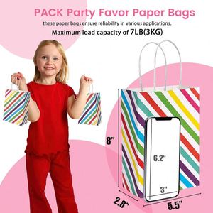 Sacs en papier kraft personnalisés avec poignées, sacs cadeaux arc-en-ciel colorés, sacs à friandises pour fêtes d'anniversaire - Product Image 4