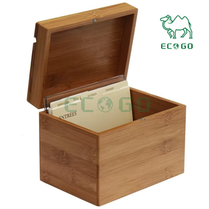 Boîte organisateur en bois de stockage d'affichage de carte de recette en bambou avec des cartes et des diviseurs - Product Image 5