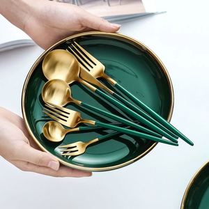 Ensemble de couverts minimalistes en acier inoxydable 304 émeraude, vaisselle dorée et verte, couverts pour occasions spéciales, pour cadeaux - Product Image 4