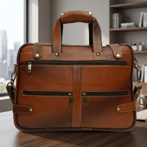 Sac messager pour ordinateur portable en cuir véritable de buffle noir poli, 100% authentique, pour homme, usage quotidien au bureau, écologique, résistant à l'eau, B - Product Image 1