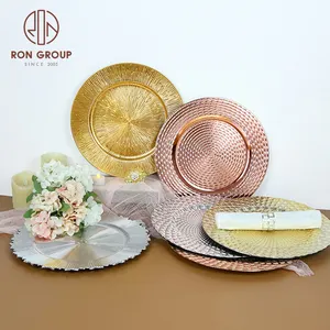 Wholesale Custom Restaurant Banquet Party Luxury Rose Gold Plastic China Shiny Dishware Charger Plate for Wedding Party