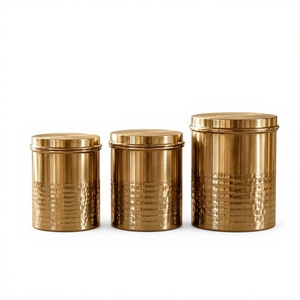 Recipiente de latón macizo dorado con tapa hermética para almacenamiento en la cocina, organizador de alimentos y especias. - Product Image 1