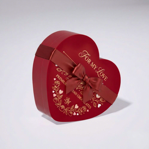 Caja de Regalo Rígida Roja en Forma de Corazón con Impresión en Dorado y Cinta de Satén para Bombones Premium - Product Image 3