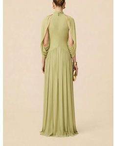 Vestido Largo <span class=keywords><strong>de</strong></span> Fiesta para <span class=keywords><strong>Mujer</strong></span>, Color Verde Claro, Cuello Alto, Estilo Capa, Elegante, Vintage, Formal, para <span class=keywords><strong>Noche</strong></span>, Graduación, <span class=keywords><strong>Boda</strong></span>, con Pliegues - Product Image 3