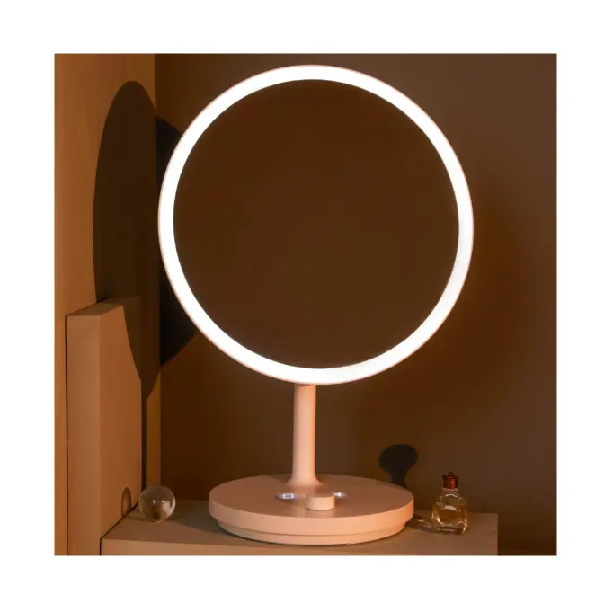 Small Vanity Mirror Rechargeable Metal Table Standing Makeup Mirror With Led Light