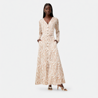 Nouvelle Robe Chemise Longue Femme Imprimé Zèbre Col V Manches Longues Boutonnée Ceinturée Coupe Trapèze Style Bohème Décontracté