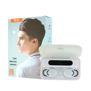 F9耳机耳机无线入耳式耳机，带电源银行免提，适用于女孩发光二极管显示器HIFI立体声耳机