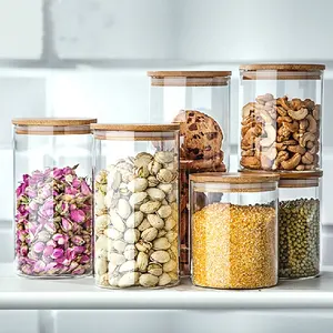 Best Selling Hoge Borosilicaatglas Container Honing Jar Clear Glas Voedsel Opslag Pot En Fles Met Luchtdichte Bamboe Deksel