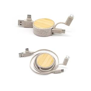 3-in-1มัลติฟังก์ชันไม้<span class=keywords><strong>ไผ่</strong></span>และข้าวสาลี platycodon พับเก็บได้สองอินพุตสายชาร์จ USB Type-C พร้อมไฟ LED และโลโก้ที่กำหนดเอง - Product Image 3