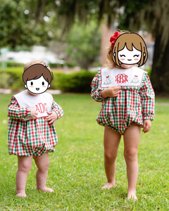 Nouveautés Frères et Sœurs Assortis Plaid Noël Enfants Tenues Barboteuse Col Claudine Coton Personnalisé Petits Garçons Tenues - Product Image 2