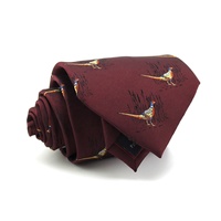 Cravate Homme Neuve 9cm en Polyester Tissé Personnalisé Bordeaux, Motif Animal Magnifique : Phasane, Vente en Gros