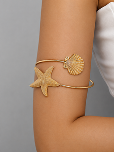 Gold Plated Starfish <b>Shell</b> Arm Cuff <b>Bracelet</b> Adjustable Beach Style Upper Arm Band Fashion Jewelry for Women - Product Image 3