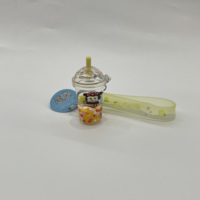 Porte-clés en acrylique 3D mignon en forme de chat, avec pendentif bouteille de thé au lait Boba et accessoires suspendus effet sable mouvant, petit porte-clés anime en plastique
