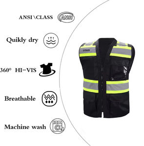 صدريّة أمان أمان <span class=keywords><strong>Hi</strong></span>-<span class=keywords><strong>Vis</strong></span> ، صدرية أمان سوداء عاكسة بطلاء مقاوم للماء للتنفس ، صدرية أمان للمهندسين - Product Image 5