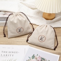 Pochette personnalisée à chevrons en lin avec cordon de serrage Sac de rangement cosmétique en coton biologique réutilisable recyclable promotionnel