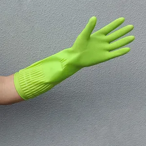 38 см Нескользящие утолщенные удлиненные бытовые латексные перчатки для мытья посуды зеленые длинные резиновые перчатки