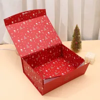 Boîte d'emballage en carton pliable à thème de Noël avec couvercle rabattable, boîte cadeau à fermeture magnétique avec nœud