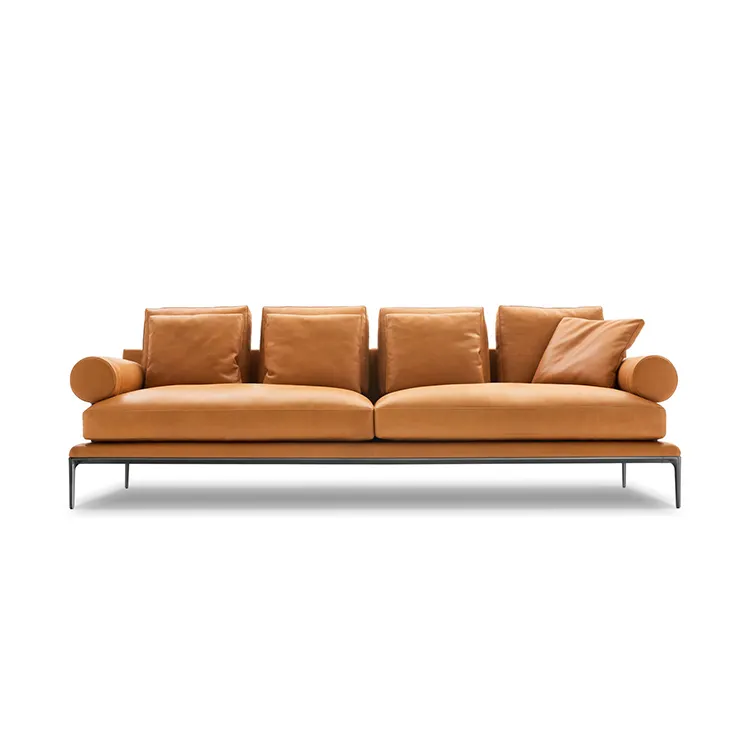 Muebles para el hogar, sofá de 4 plazas con patas de acero inoxidable, color naranja, de lujo, para sala de estar