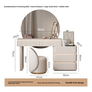 Nouveau produit : Meuble-lavabo autoportant moderne et minimaliste en bois massif couleur crème, table de toilette tout-en-un pour chambre à coucher - Product Image 4
