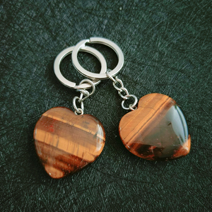 Wholesales Key Chain Accessories Key Rings Handmade DIY Natural Yellow Tiger Eye Stone Healing Crystal Metal Keychain