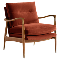 Ensemble Fauteuil d'appoint Ergonomique Minimaliste en Velours Terracotta et Ottoman, Fait Main, Pieds en Noyer et Laiton, Écologique, pour Salle à Manger et Hôtel