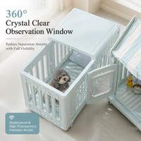 Villa panoramique haut de gamme en acrylique pour chien, visibilité à 360°, niche mobile pour petit chien, enclos de jeu intérieur/extérieur pour animaux de compagnie, avec roues universelles