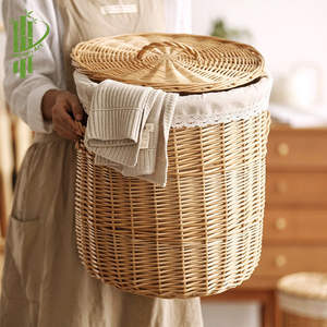 Panier à linge cylindrique naturel tissé à la main avec couvercle – Artisanat vietnamien durable, faible MOQ avec prix d'usine - Product Image 4