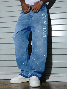 LTD-MTR1002 Fournisseur de vêtements en gros, jeans baggy en denim personnalisés avec logo en strass, jeans pour hommes - Product Image 1