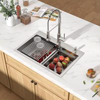Évier de cuisine encastrable HOMEDEC 28 pouces, double cuve rectangulaire, avec plan de travail à deux niveaux et façade d'appoint, en acier inoxydable de calibre 16