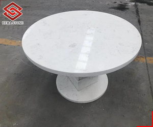 Wholesale Customized 3/4\&quot; Thick <strong>Round</strong> Bianco Carrara White <strong>Quartz</strong> <strong>Artificial</strong> <strong>Stone</strong> Coffee <strong>Table</strong> Top for Living Room - Product Image 3