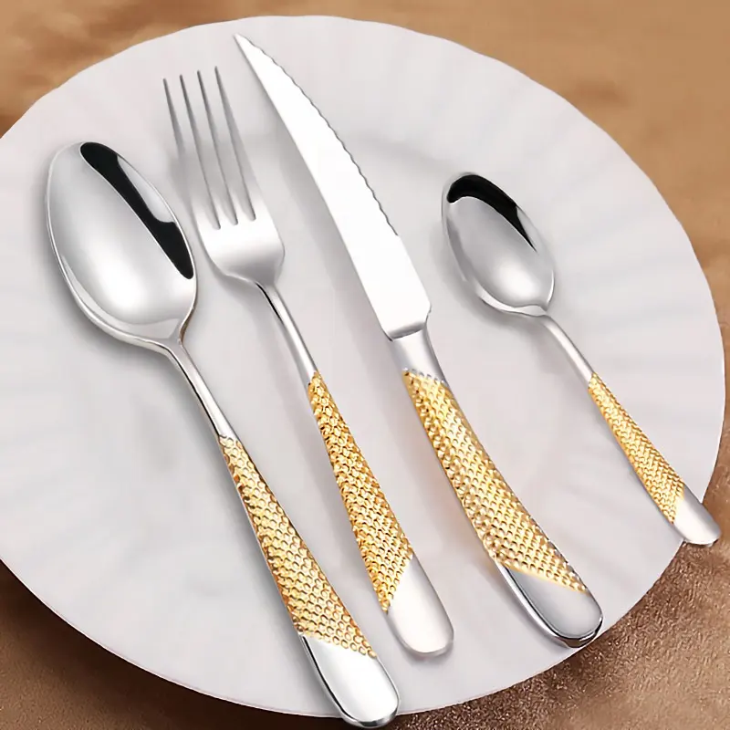 Wholesale Mirror Silver Luxury Gold Cutlery Flatware Set Spoons fork and steak knife for Hotel Personalize Logo