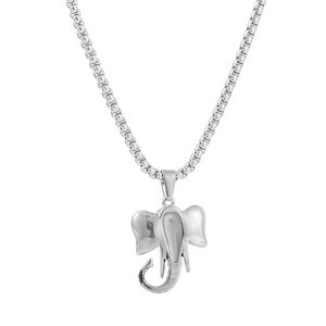 Yunnique Stainless Steel Elephant Square Pearl Pendant Necklace <b>Silver</b> Gold Color Animal Design Fashion Jewelry Men Women - Product Image 3