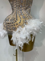 Combinaison sexy pour femme avec strass scintillants et plumes, tenue de scène pour chanteuse, danseuse, club, soirée