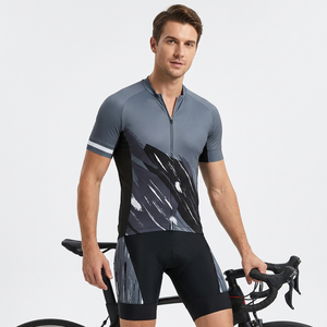 Ensemble de maillot et short de cyclisme pour hommes, motif abstrait gris et noir, manches courtes, tenue de sport pour le vélo - Product Image 1