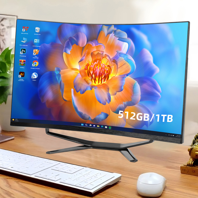 Factory 27-Inch Curved All-in-One PC with I3 I5 I7 CPU 16G RAM 256G SSD Curved LCD Screen High-End Computer