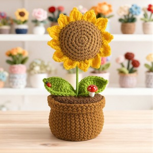 Bouquet de pivoines en crochet, finition personnalisée, en pot, à offrir en cadeau à des amis. Plante en pot, fleur tissée, fleur artificielle. - Product Image 6