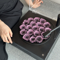 Roses préservées série de Sauce aux prunes noires phonographe Gramophone décoratif boîte-cadeau de fleurs séchées pour Noël Saint Valentin