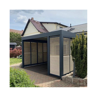Pergola moderne en aluminium à persiennes, rideaux à persiennes sur tous les côtés, cour, terrasse, lumière réglable, imperméable