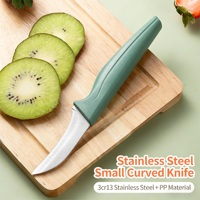 Couteau à éplucher bec d'oiseau en acier inoxydable, manche vert matcha, lame courbée, pour fruits, découpe, ambidextre, compatible lave-vaisselle, cuisine