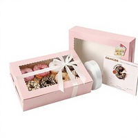 Boîtes de boulangerie roses en gros avec fenêtre transparente, boîtes à dessert personnalisées multi-tailles de qualité alimentaire pour beignets et pâtisseries