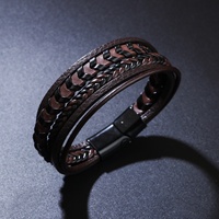 Bracelet en cuir tressé multicouche unisexe transfrontalier avec fermoir magnétique en alliage