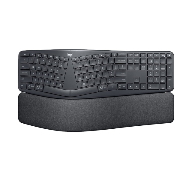 Logitech K860 Ergonomic Split Keyboard 3 Layer Pillowed Wrist Rest 54 Percent More Support Adjustable Palm Lift for Office