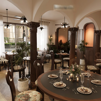 Ensemble de meubles de restaurant classiques de luxe, tables rondes, chaises à dossier haut avec motifs floraux, vente en gros moderne