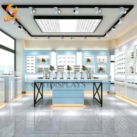 Vitrina óptica de madera personalizada con cerradura, iluminación LED trasera, muebles para tienda de gafas