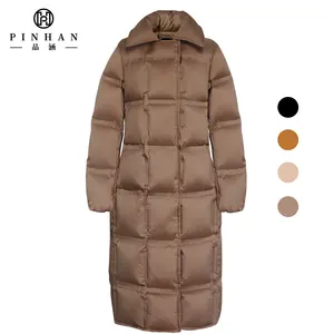女性用軽量ダウンジャケット春と秋のロングコート、チェック柄キルティング調節可能な偽の革ベルトの装飾