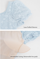 Elegante Maillot de Ballet con Mangas Abullonadas de Encaje, con Relleno en el Sujetador, Bolsillo, Doble Forro y Espalda en U, para Práctica de Danza