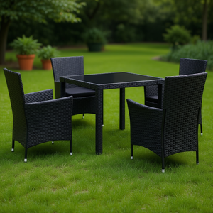 Ensemble de jardin noir avec table et 4 chaises en rotin, mobilier d'extérieur résistant aux intempéries, design contemporain - Product Image 2