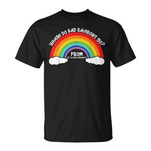Camiseta Prism Negra de Cuello Redondo y Manga Corta Unisex para Adultos, Diseño Promocional con Gráfico de Arcoíris, Impresión en Serigrafía - Product Image 1