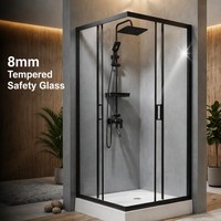 Cabine de douche en verre trempé de 8 mm avec cadre noir, coins carrés, design anti-fuite certifié CE